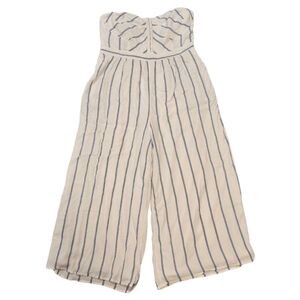 American Eagle AE Strapless Cream Blue Striped Corset Capri Jumpsuit Size Large